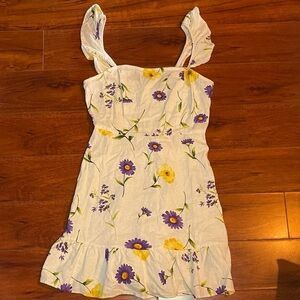 Forever 21 White Dress with Purple and Yellow Floral Print